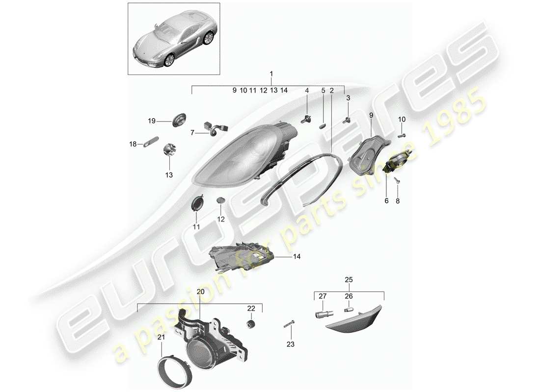 porsche 2016 (981 cayman) scheinwerfer-teilediagramm