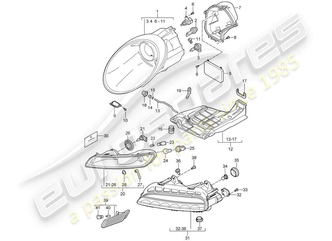 porsche 2007 (997-1 gt3) scheinwerfer-teilediagramm