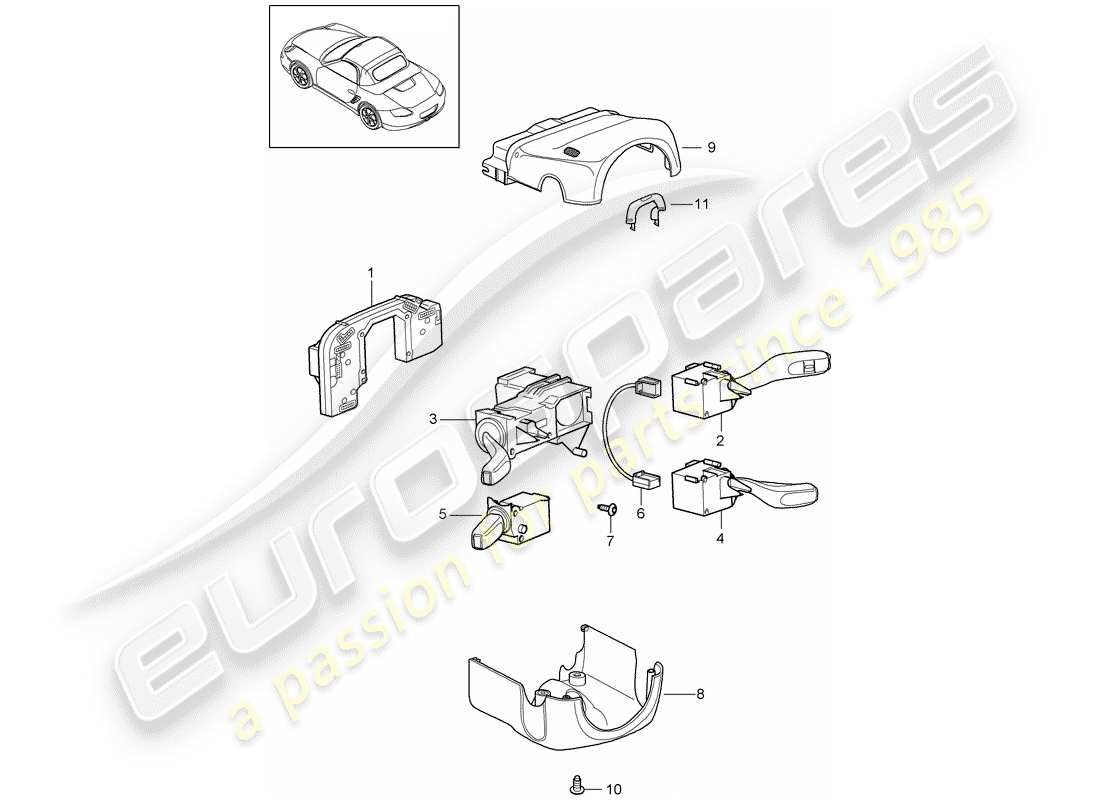 porsche 2011 (987 boxster) lenkstockschalter ersatzteildiagramm