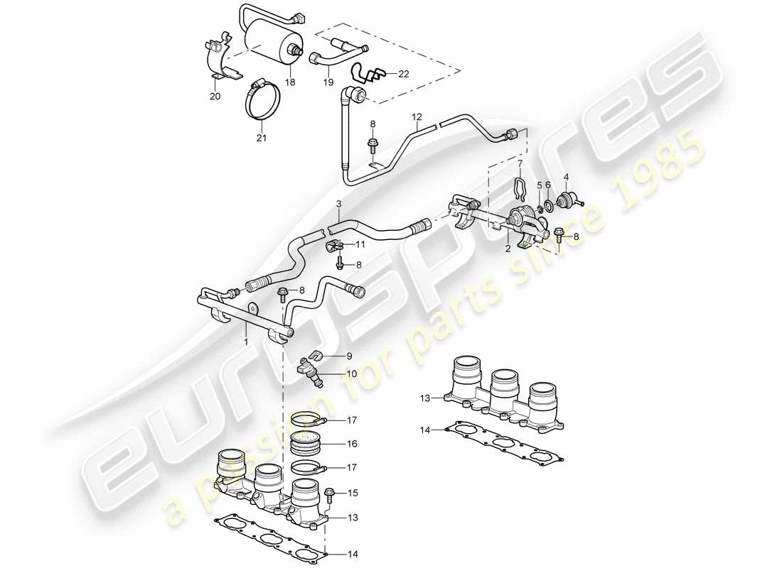 porsche 2008 (997-1 gt3) kraftstoffsammelrohr ersatzteildiagramm