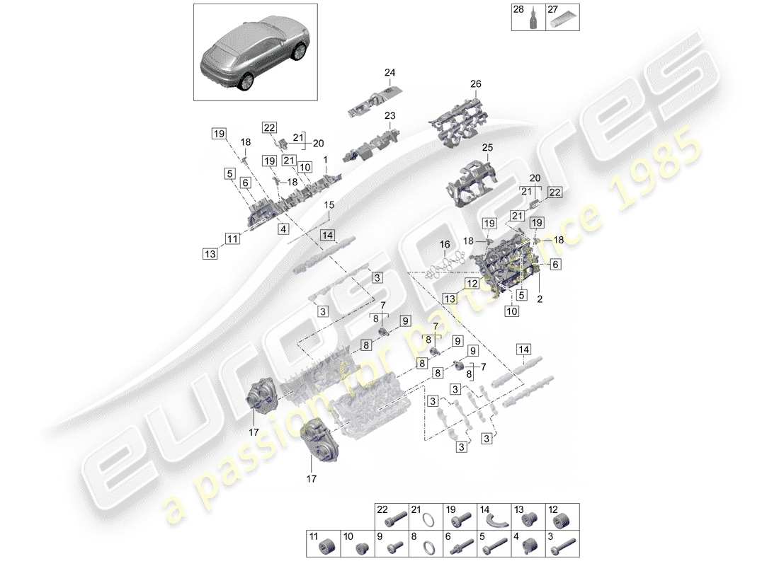 porsche 2019 (macan) ventildeckel ersatzteildiagramm