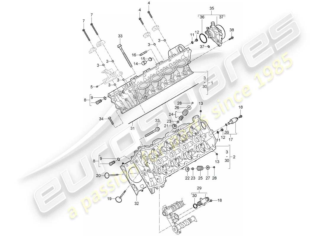 porsche 2007 (cayenne e1 9pa) zylinderkopf teilediagramm