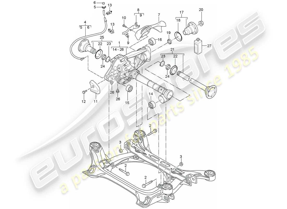 porsche 2008 (cayenne e1 9pa) vorderachsdifferential ersatzteildiagramm