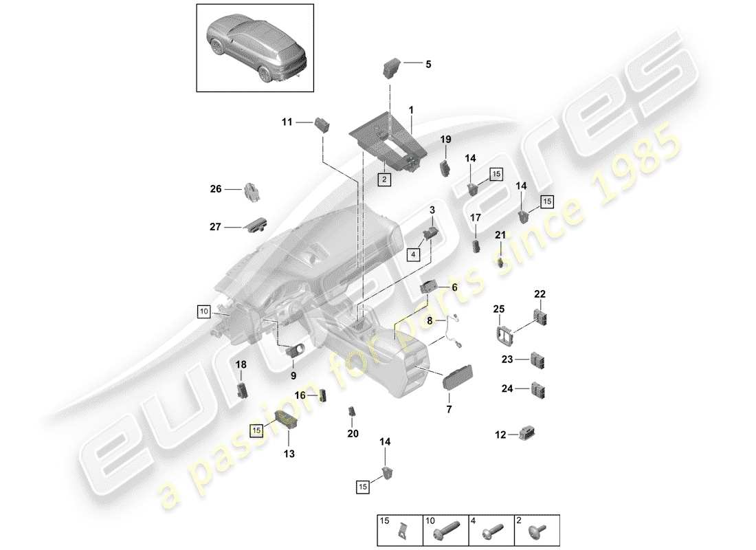 porsche 2019 (cayenne e3 9ya/9yb) switch-ersatzteildiagramm
