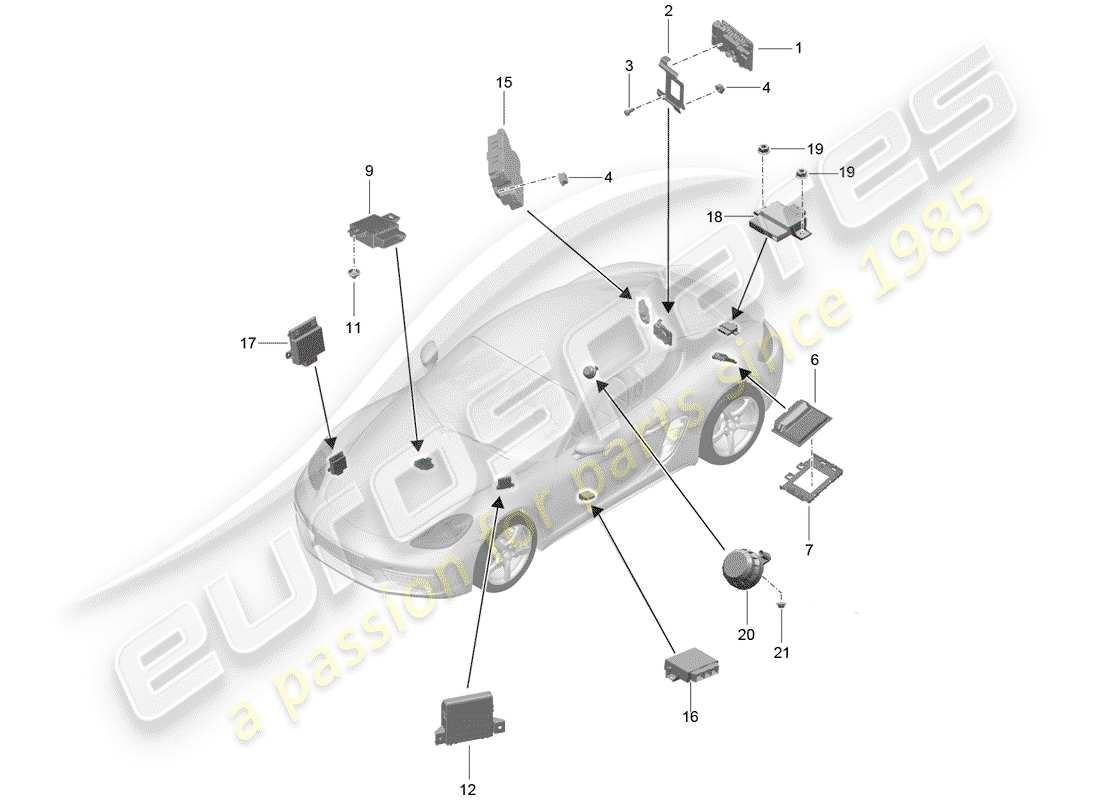 porsche 2017 (718 cayman) steuergeräte ersatzteildiagramm