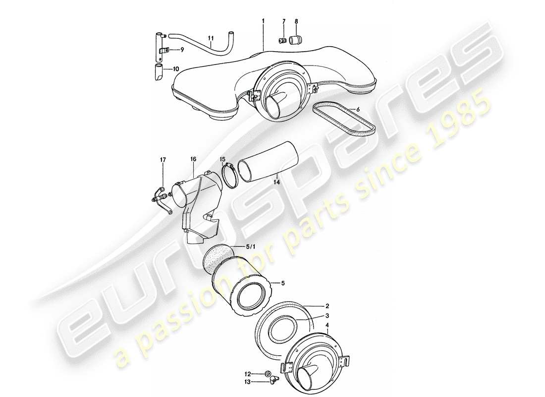 porsche 1977 (911) luftfilter - reglergehäuse ersatzteildiagramm