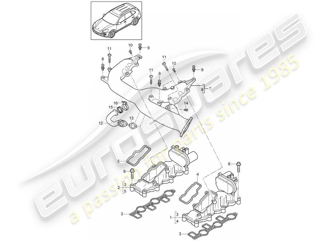 porsche 2014 (cayenne e2 92a) ansaugkrümmer - teilediagramm