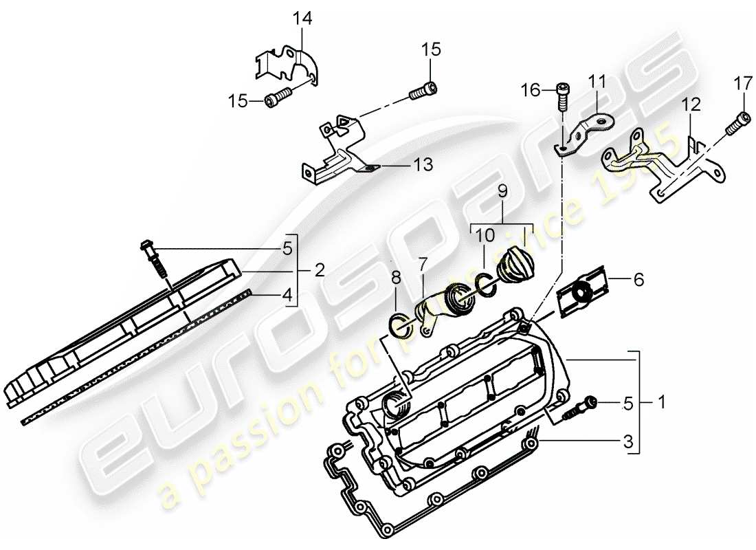 porsche 2008 (cayenne e1 9pa) ventildeckel ersatzteildiagramm