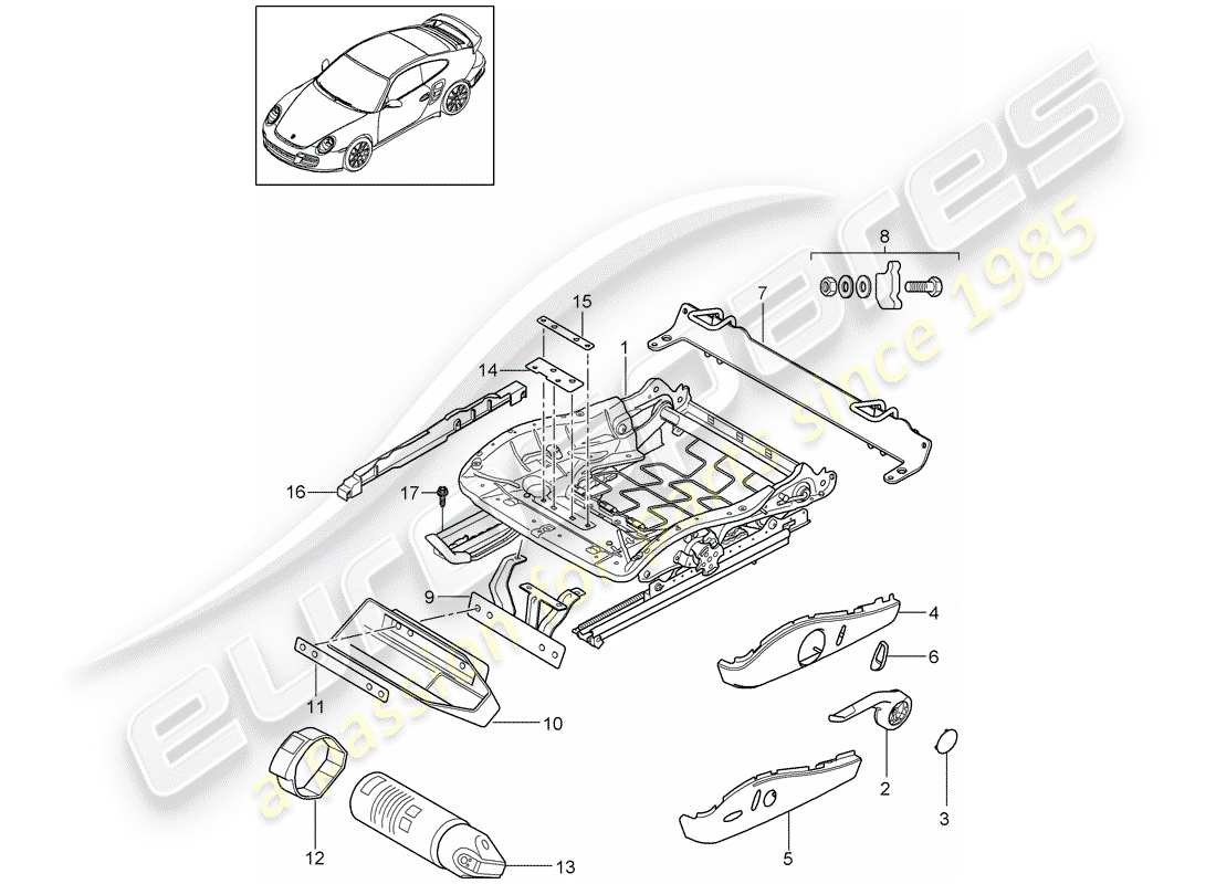 porsche 2013 (997-2 turbo / gt2 rs) sitzrahmen teilediagramm