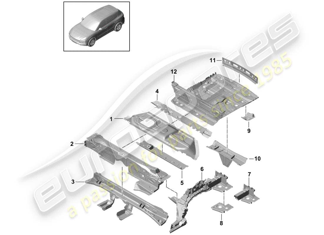 porsche 2018 (cayenne e3 9ya/9yb) bodenplatten ersatzteildiagramm