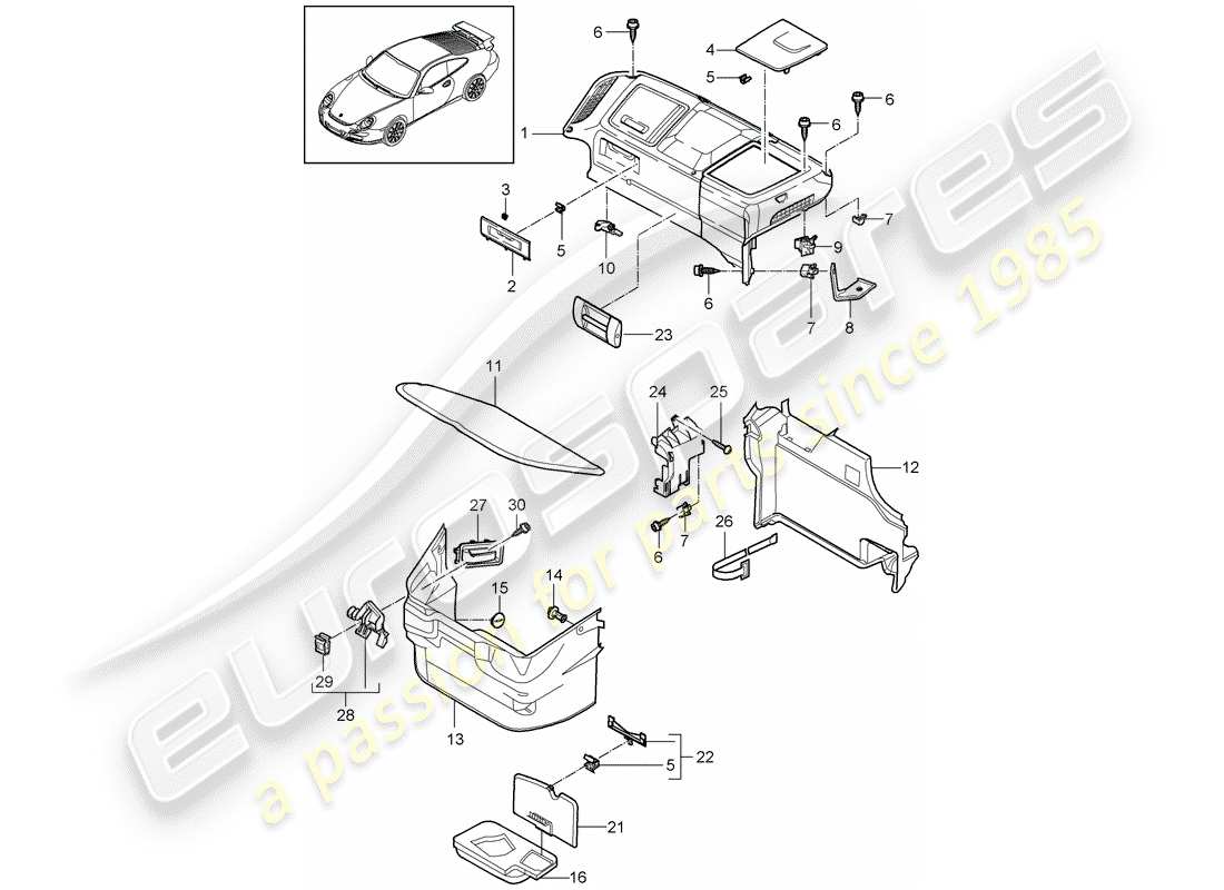 porsche 2007 (997-1 gt3) gepäckraum ersatzteildiagramm
