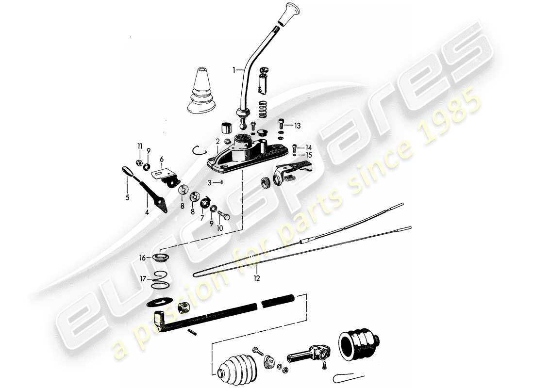 porsche 1962 (356b/356c) getriebesteuerung - teilediagramm