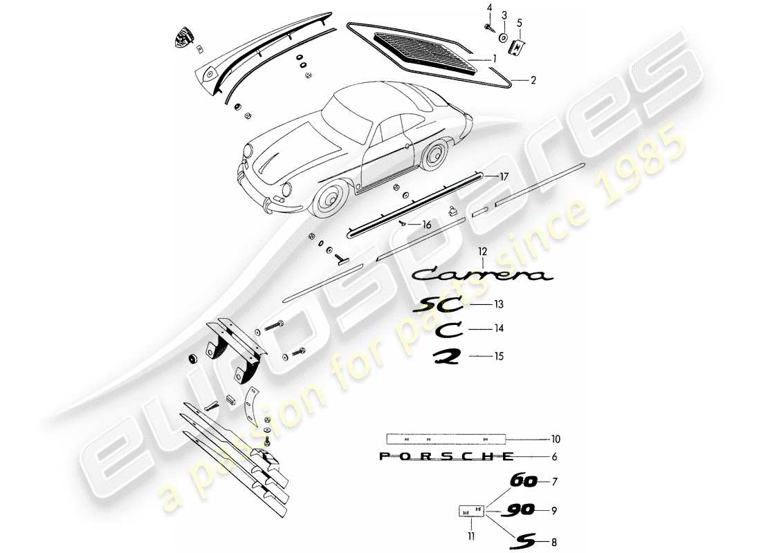 porsche 1961 (356b/356c) dekorative beschläge - - nicht aufgeführte teile - siehe gruppe - 8/10/00 teilediagramm