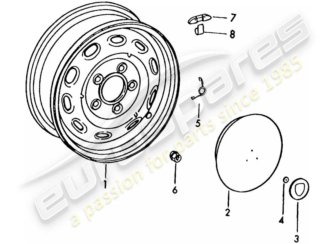 porsche 1962 (356b/356c) räder ersatzteildiagramm
