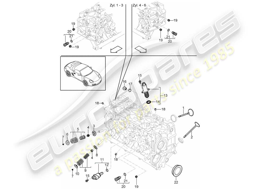 porsche 2010 (987 boxster) zylinderkopf teilediagramm