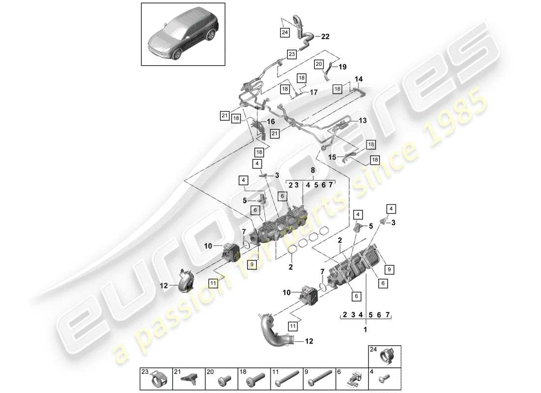 porsche 2019 (cayenne e3 9ya/9yb) ansaugrohr - teilediagramm