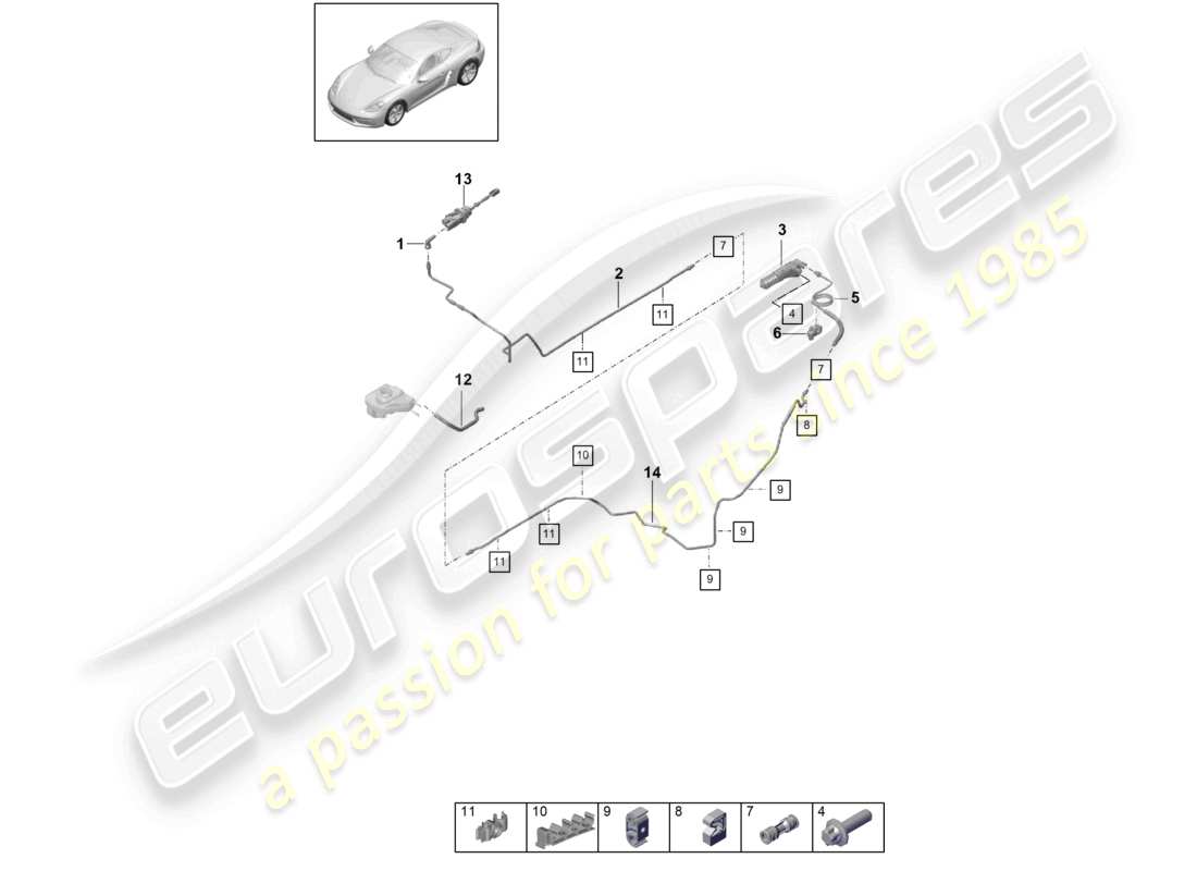porsche 2018 (718 cayman) hydraulische kupplungsbetätigung kupplungsgeberzylinder kupplungsnehmerzylinder schlauch teilediagramm