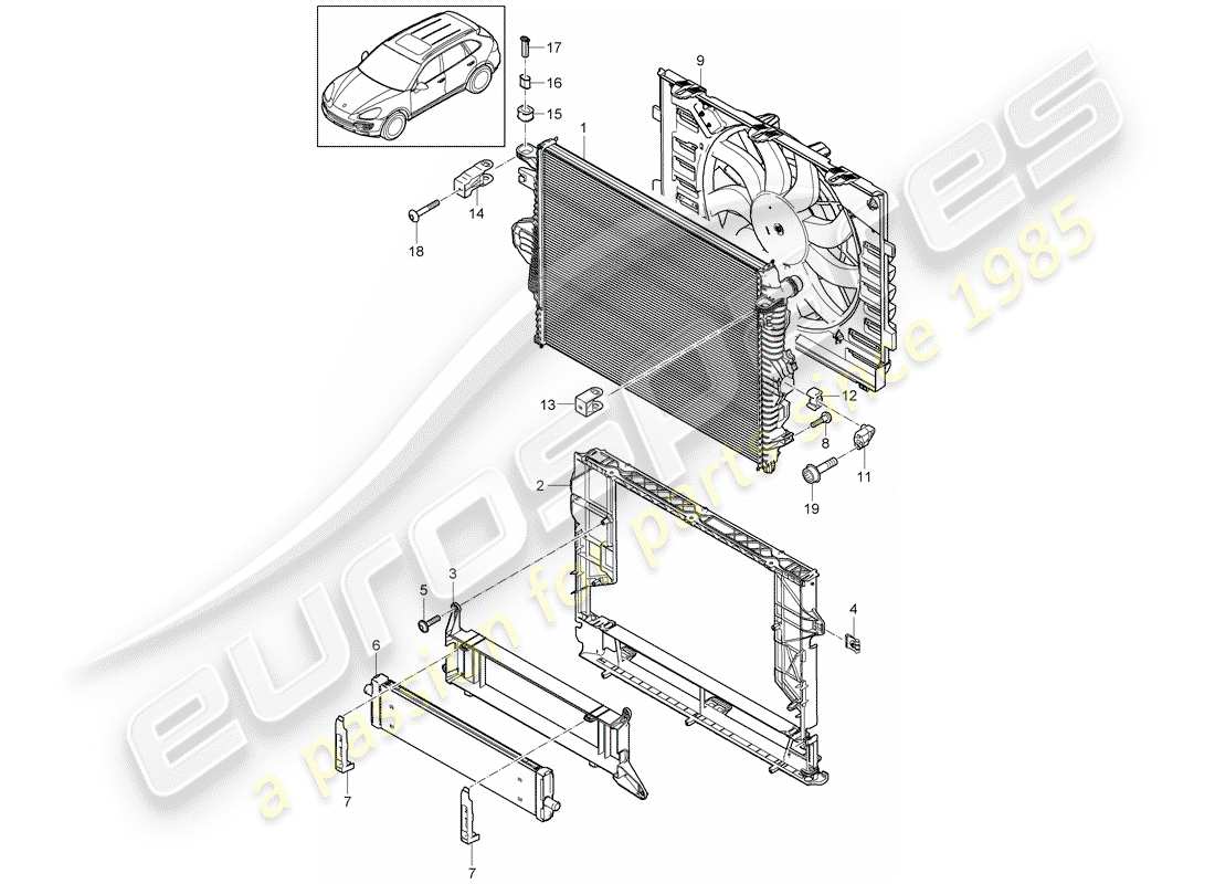 porsche 2018 (cayenne e2 92a) wasserkühlung 3 teilediagramm