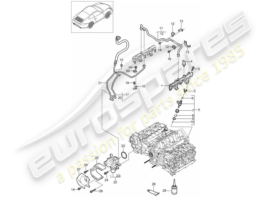 porsche 2012 (997-2) kraftstoffsammelrohr ersatzteildiagramm