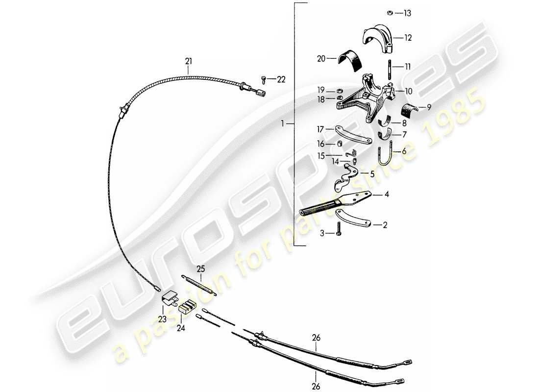 porsche 1950 (356/356a) handbremse ersatzteildiagramm