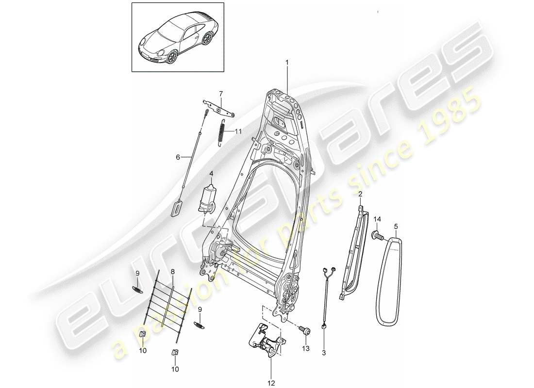 porsche 2011 (997-2) rückenlehnenrahmen ersatzteildiagramm
