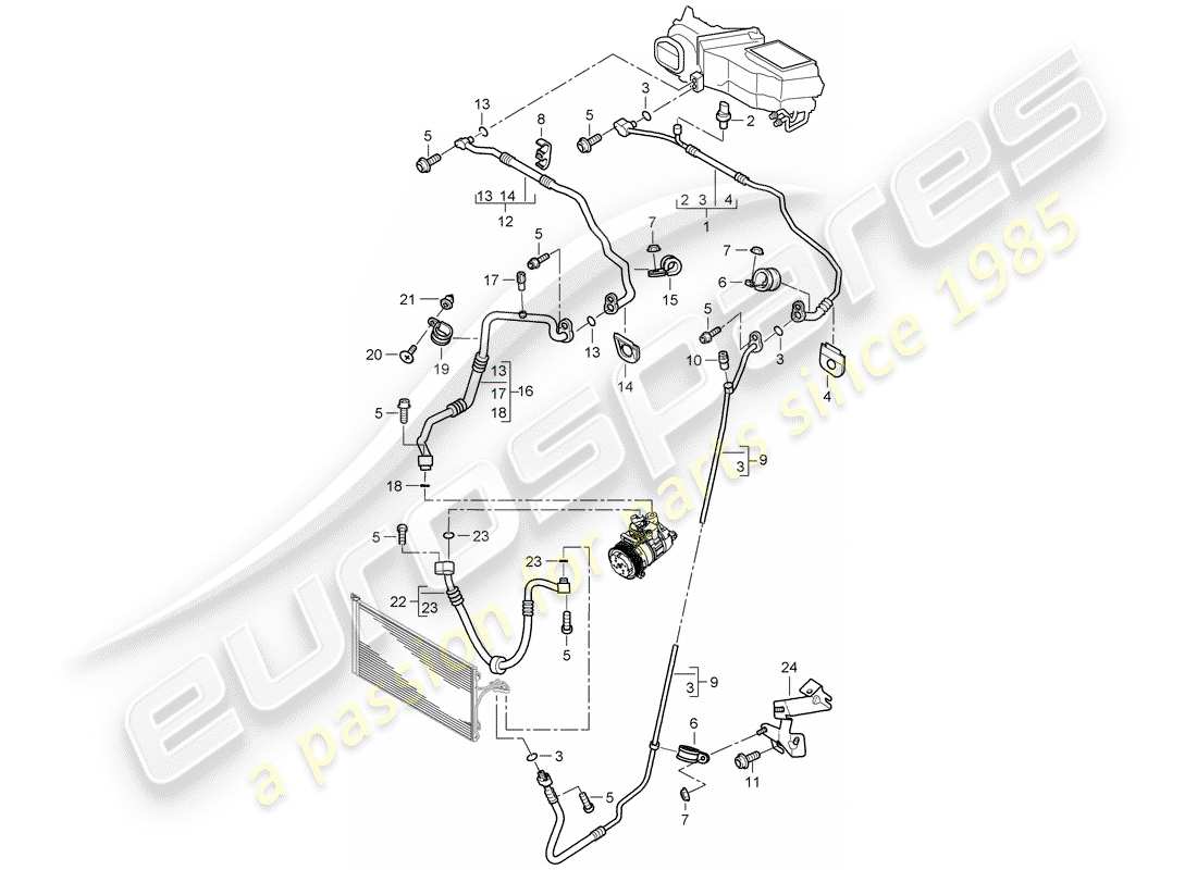 porsche 2008 (cayenne e1 9pa) kältemittelkreislauf teilediagramm