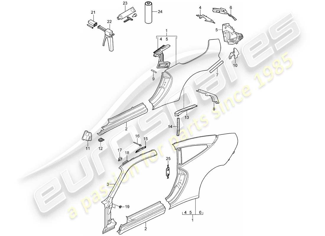 porsche 2011 (997-2) seitenwand teilediagramm