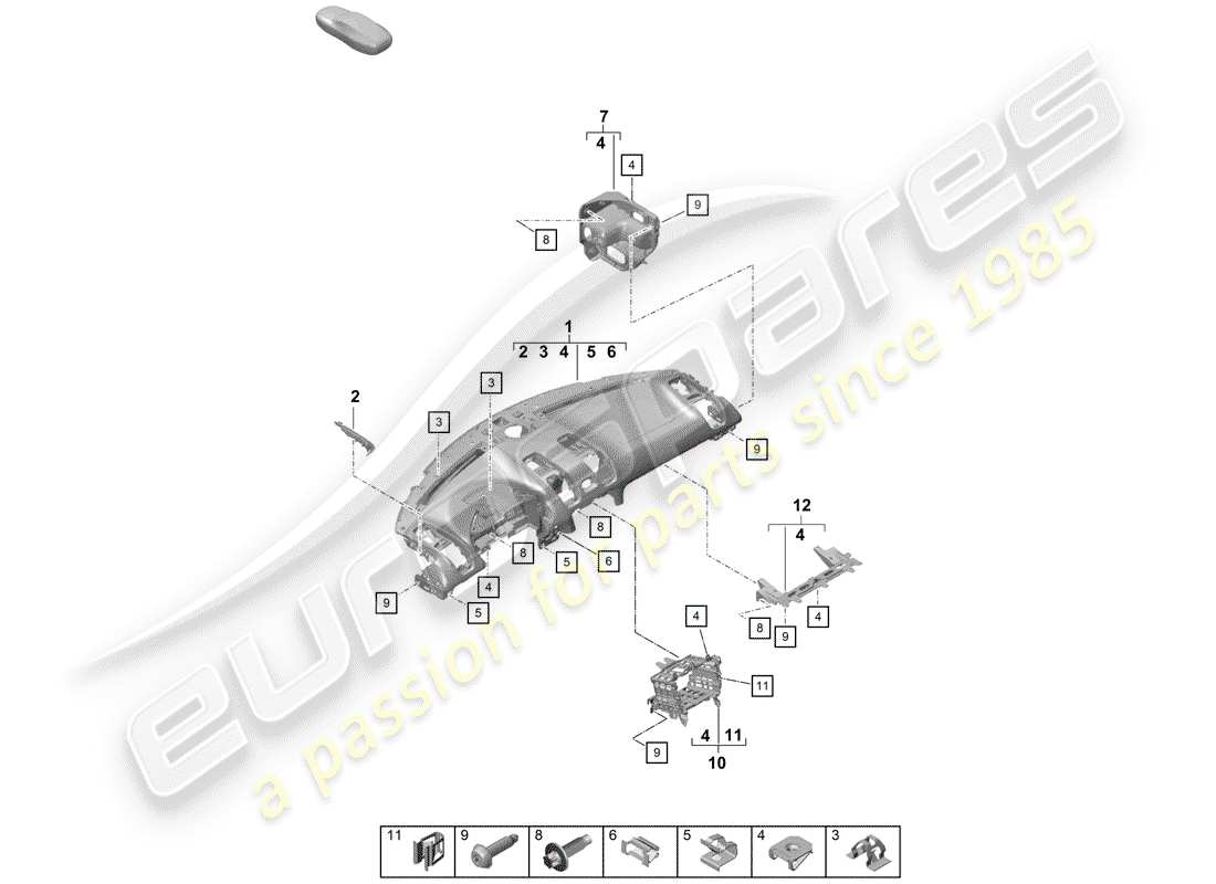 porsche 2019 (718 boxster spyder) armaturenbrettverkleidung - ersatzteildiagramm