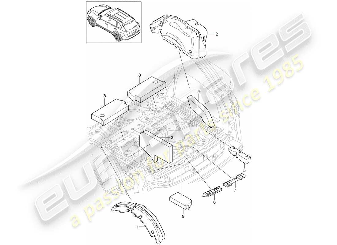 porsche 2011 (cayenne e2 92a) schallabsorber ersatzteildiagramm