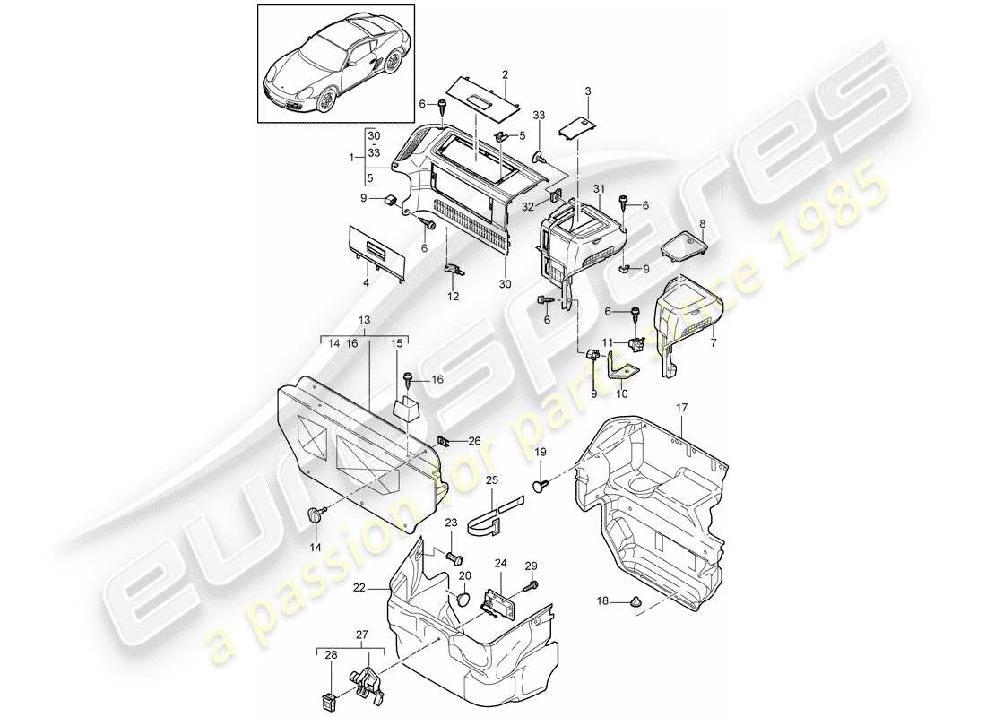 porsche 2010 (987 cayman) gepäckraum ersatzteildiagramm