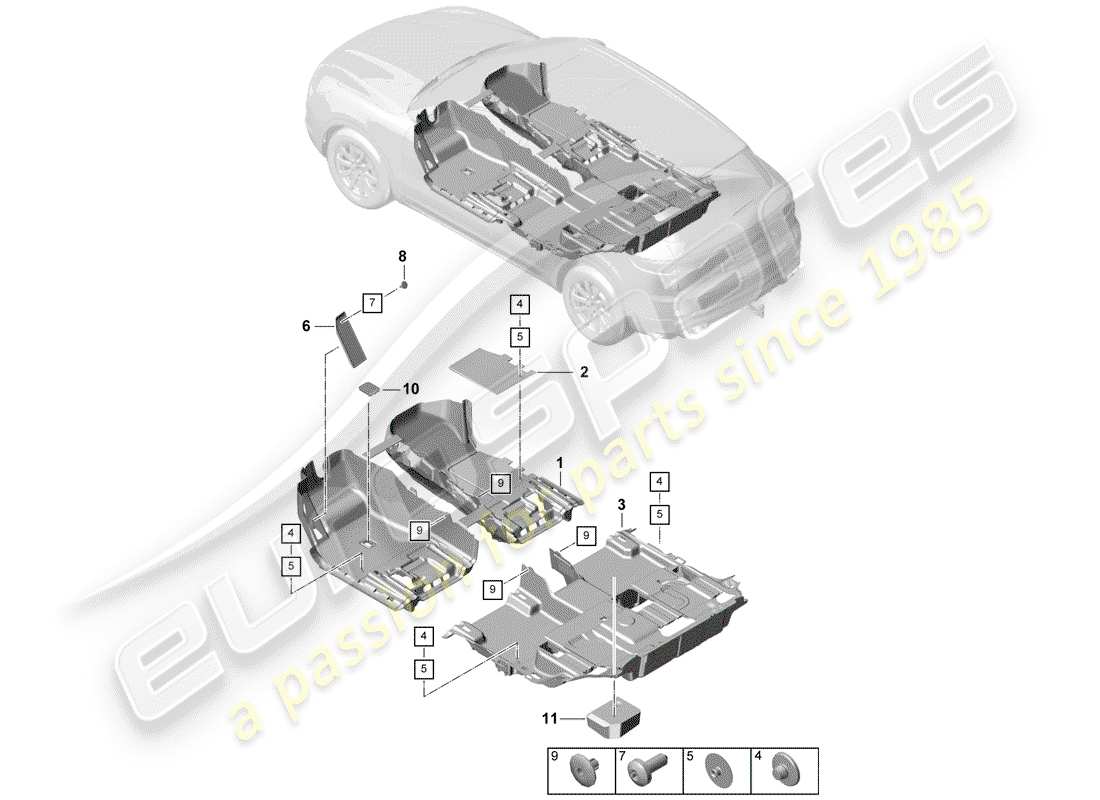 porsche 2020 (cayenne e3 9ya/9yb) bodenabdeckung ersatzteildiagramm