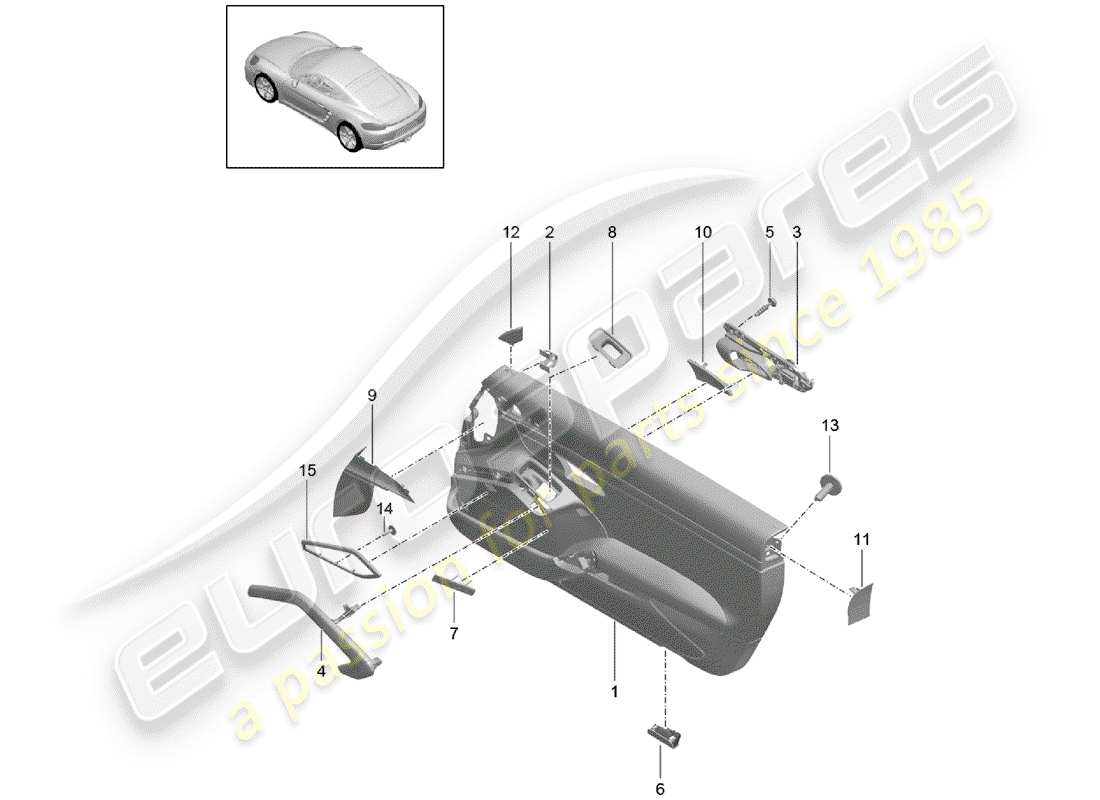 porsche 2019 (718 cayman) türverkleidung teilediagramm