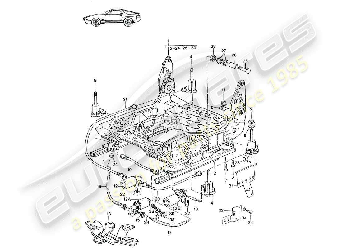 porsche 1987 (seats for 944/968/911/928) rahmen für sitz - komfortsitz - elektrische sitzverstellung - d - mj 1987>> ersatzteildiagramm