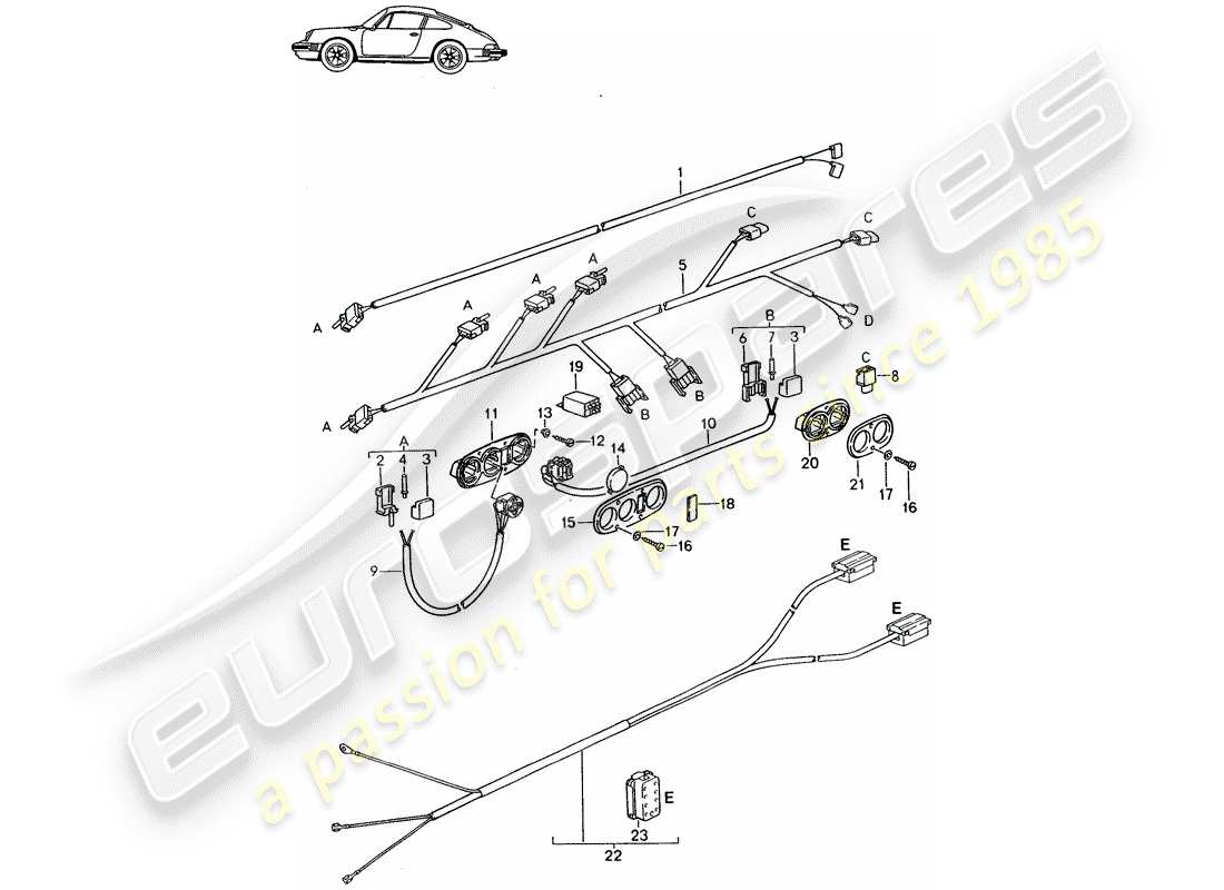 porsche 1987 (seats for 944/968/911/928) kabelbäume - schalter - vordersitz - d - mj 1987>> - mj 1989 ersatzteildiagramm