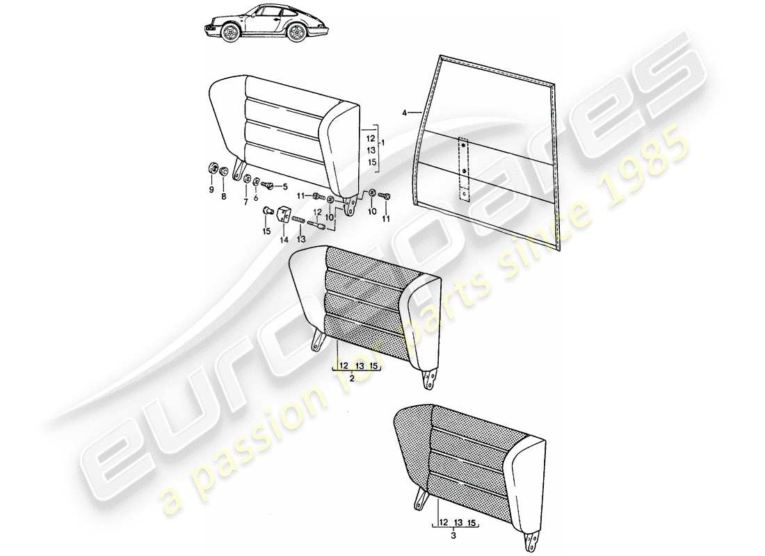 porsche 1987 (seats for 944/968/911/928) notsitz-rückenlehne - mit: - zugentriegelung - d - mj 1989>> - mj 1991 ersatzteildiagramm