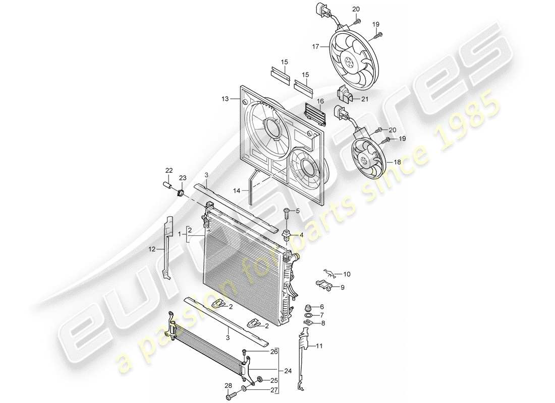 porsche 2007 (cayenne e1 9pa) wasserkühlung 3 teilediagramm