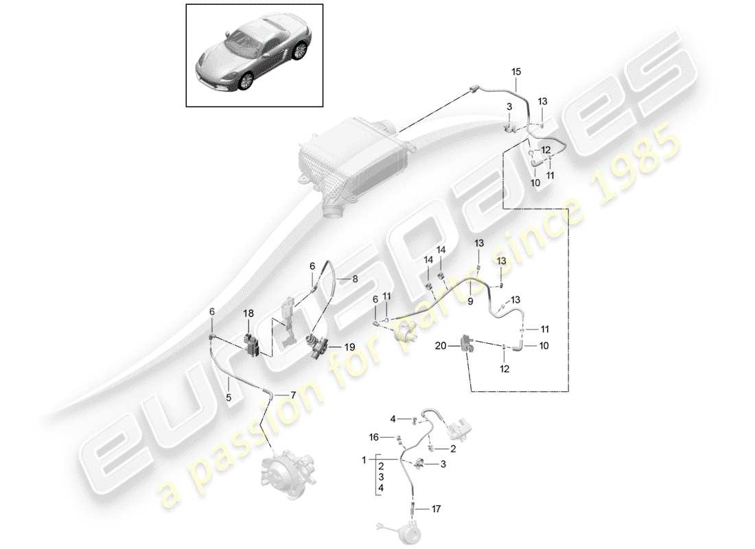 porsche 2020 (718 boxster) control line-teilediagramm