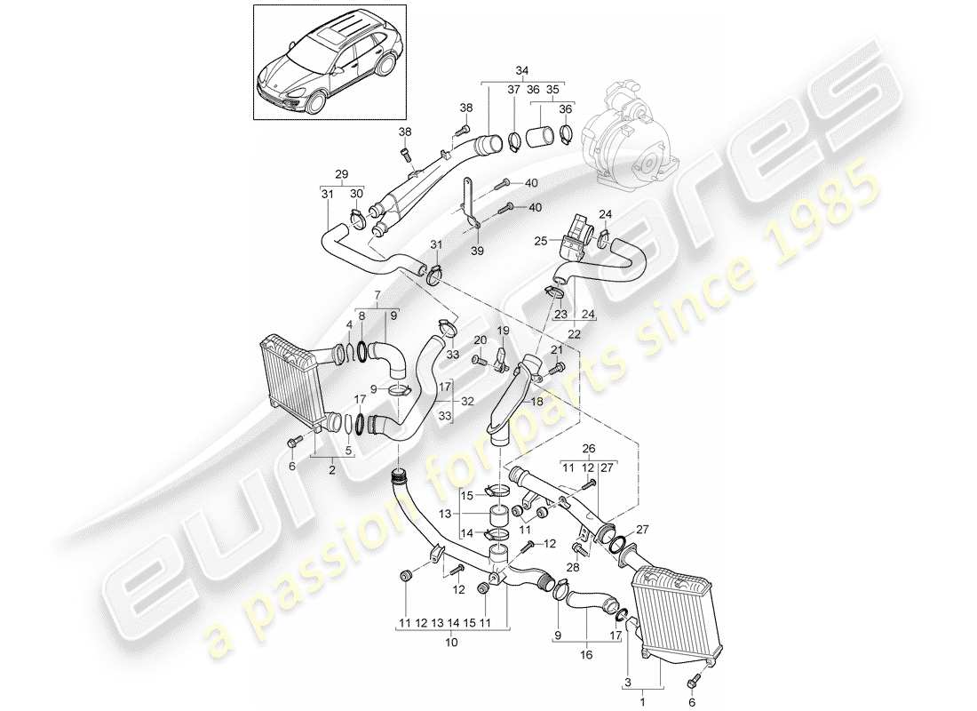 porsche 2013 (cayenne e2 92a) ladeluftkühler - teilediagramm
