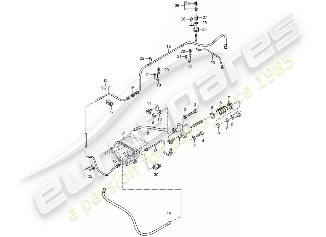 porsche 2006 (carrera gt) hydraulische kupplung - funktionsweise - kupplungsgeberzylinder - hydraulische kupplungsleitung ersatzteildiagramm