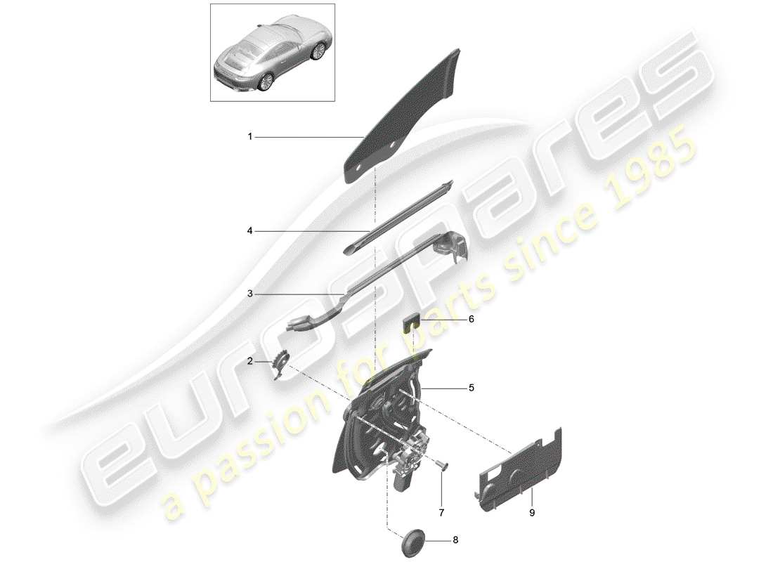 porsche 2019 (991-2) seitenfenster-ersatzteildiagramm