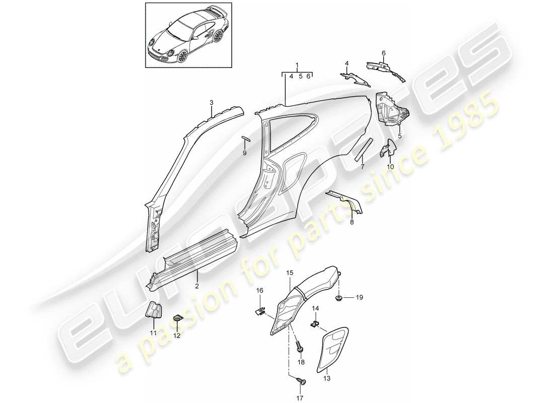 porsche 2012 (997-2 turbo / gt2 rs) seitenwand teilediagramm