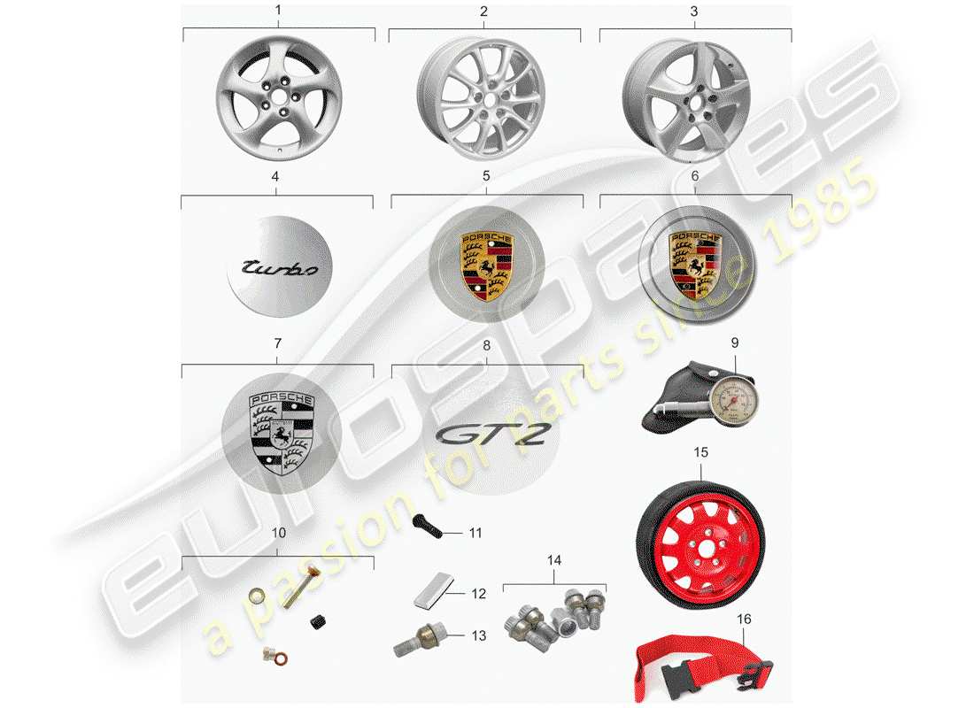 porsche 2003 (996 turbo / gt2) räder ersatzteildiagramm