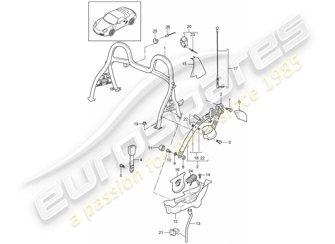 porsche 2010 (987 boxster) roll bar-ersatzteildiagramm