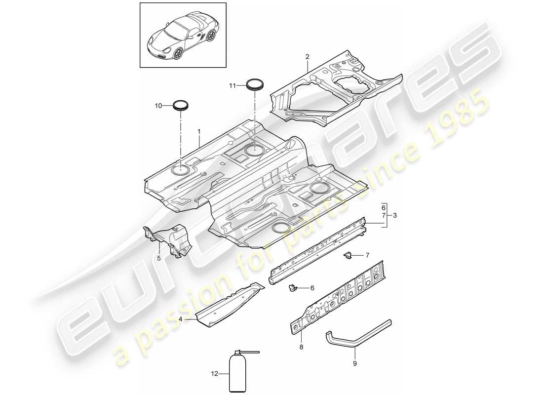 porsche 2010 (987 boxster) floor-teilediagramm