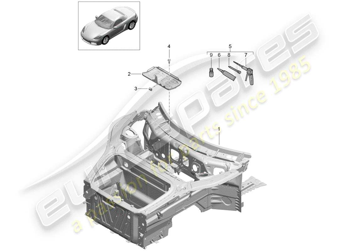 porsche 2017 (718 boxster) front end teilediagramm