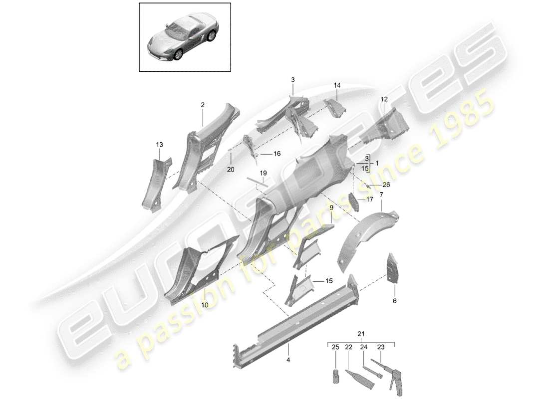 porsche 2017 (718 boxster) seitenwand teilediagramm