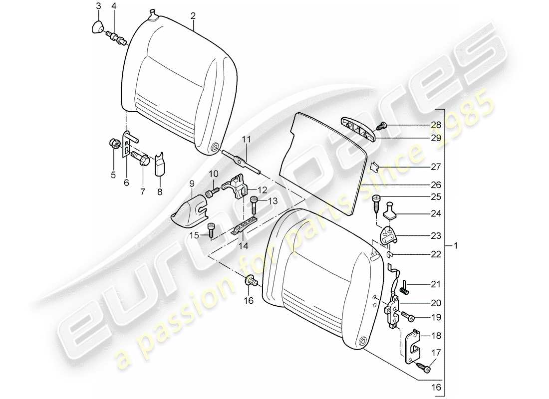 porsche 2003 (996 turbo / gt2) notsitz-rückenlehne ersatzteildiagramm