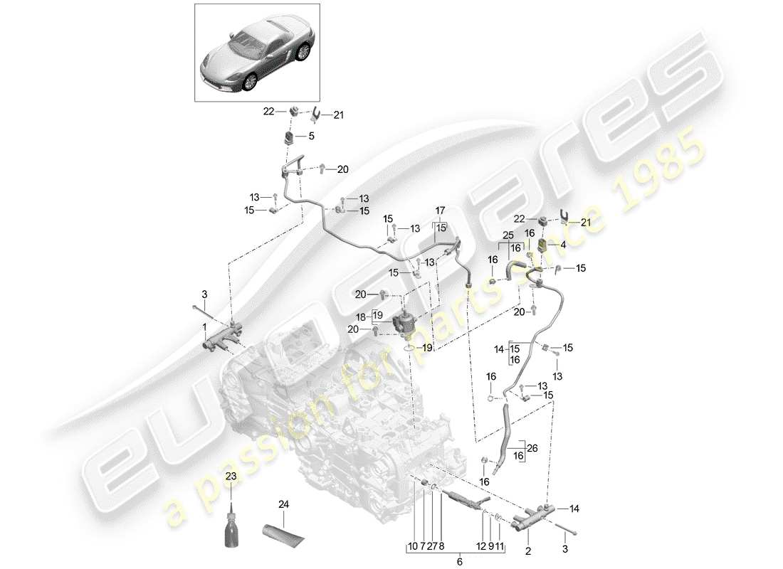porsche 2017 (718 boxster) kraftstoffsammelrohr ersatzteildiagramm