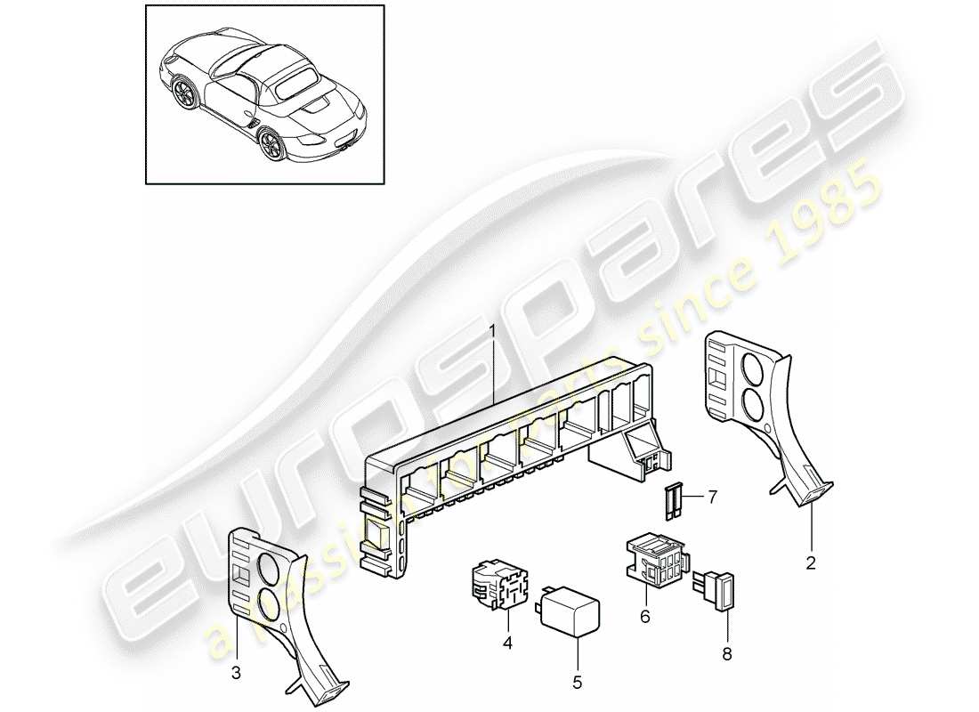 porsche 2009 (987 boxster) sicherungskasten/relaisplatte ersatzteildiagramm