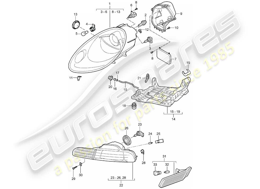 porsche 2006 (987 boxster) scheinwerfer-teilediagramm